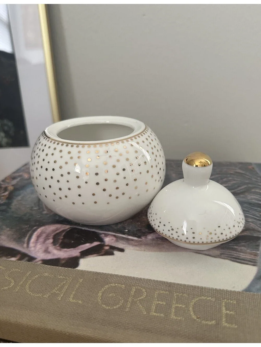 Porcelain Sugar Bowl & Lid Metallic Gold Polka Dots by Grace’s Teaware